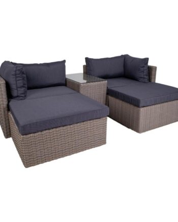 Bahama Sofasæt Kubu Grå Rattan Med Hynder Glasbordplade
