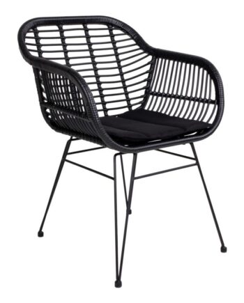 Toscana Stol Sort Rattan Med Hynde Polyester